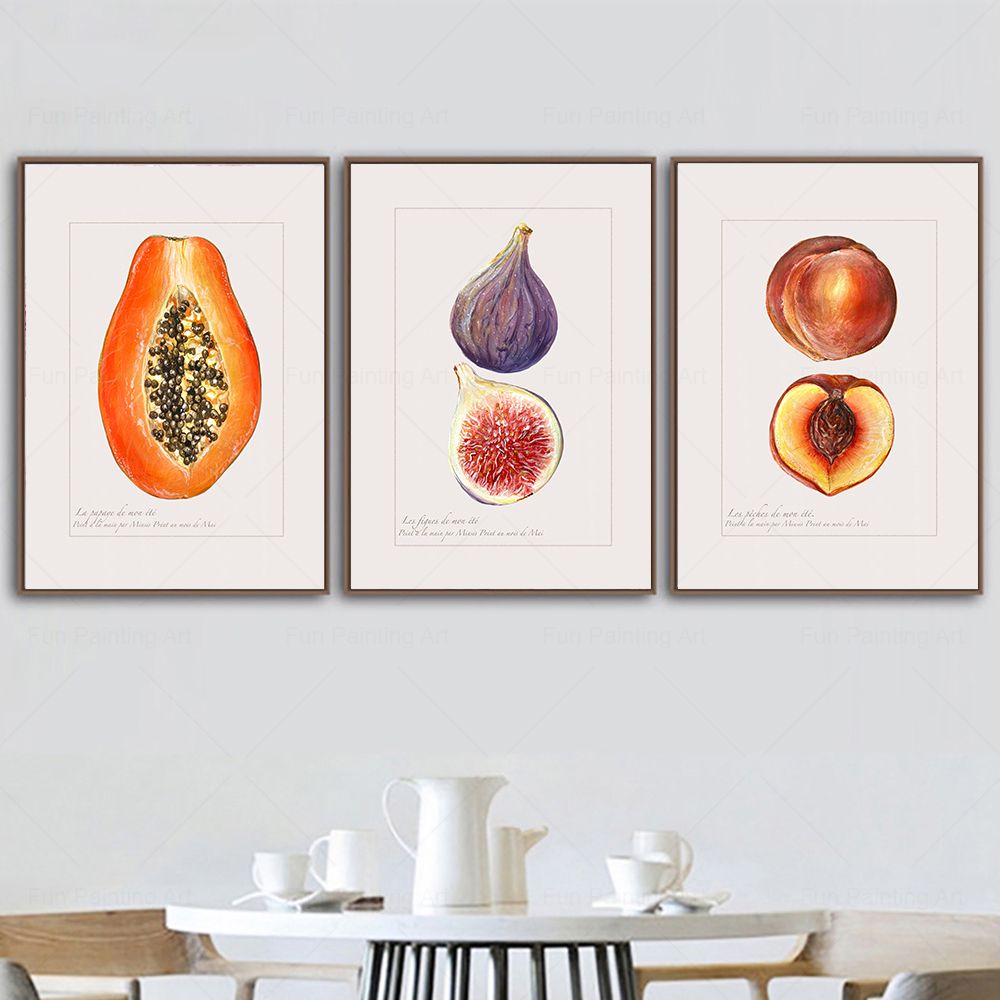 Affiches d'art mural de cuisine Fig Papaya Oyster Cabbage Canvas Peinture des impressions de légumes de fruits vintage Image de salle à manger décor