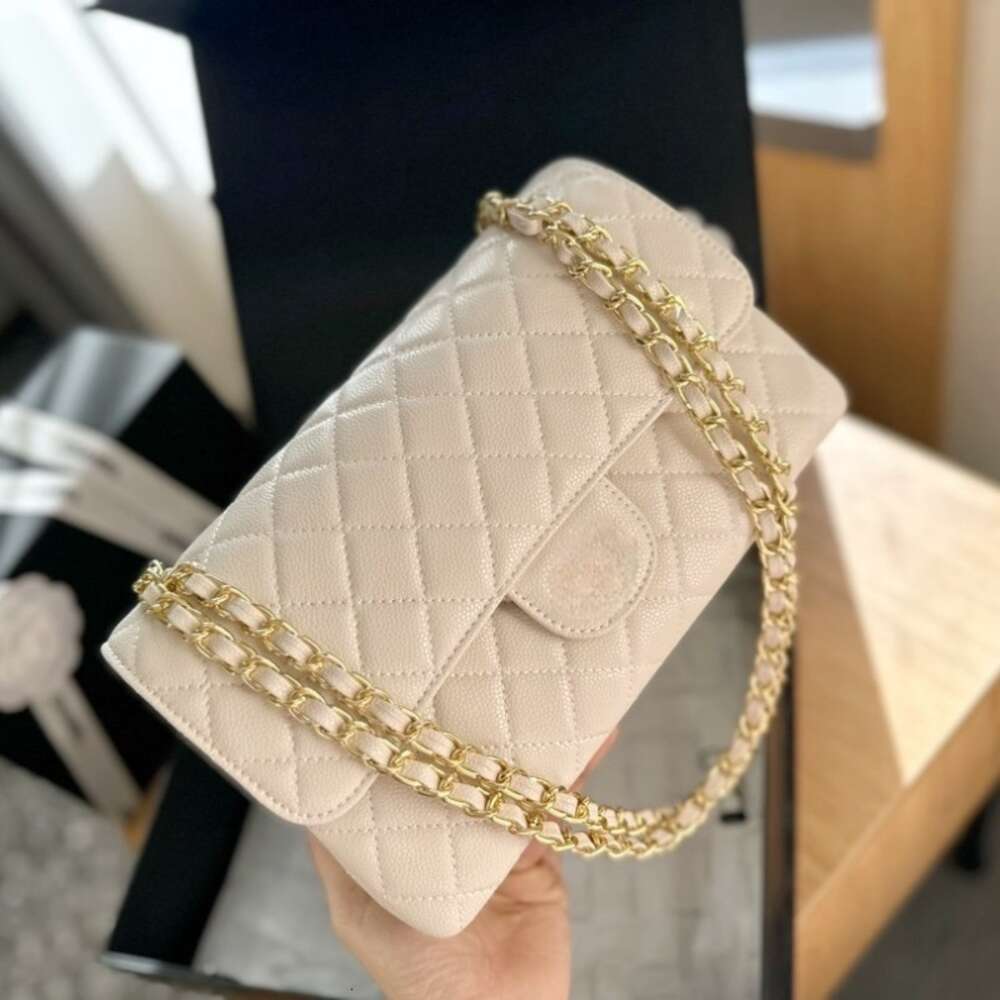 Kaynak fabrika omuz çantası orijinal deri kadın 25cm klasik küçük kokulu stil havyar cf elmas ızgara tek zincirli crossbody kargo kayışı