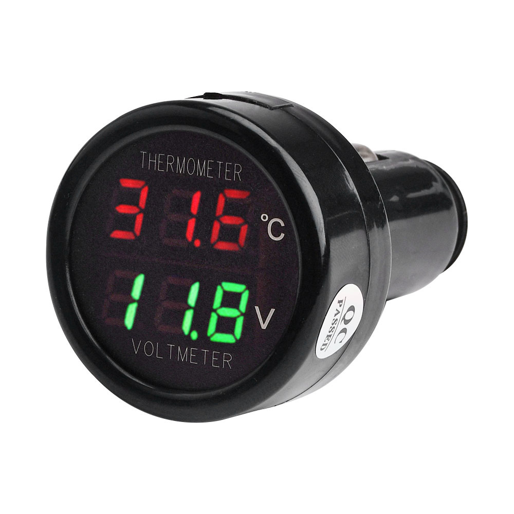 USB Charger LED Digital Car Battery Voltage Voltmeter Temperature Meter Monitor for 12V and 24V Battery