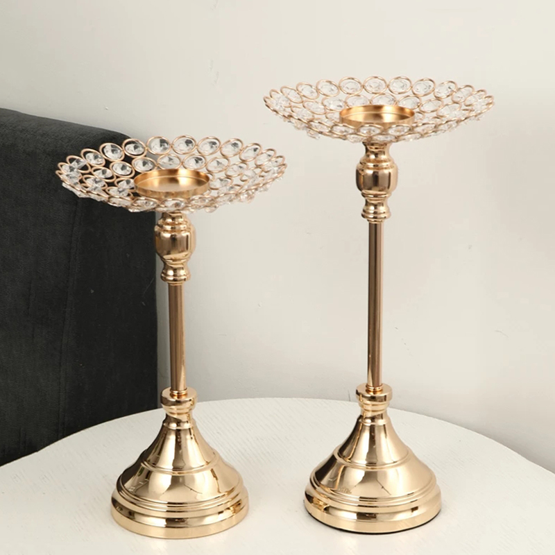 PEANDIM Gold Candle Holders Wedding Crystal Candle Stand Table Flower Rack Candlestick Flowers Vase Home Hotel Crafts Decoration