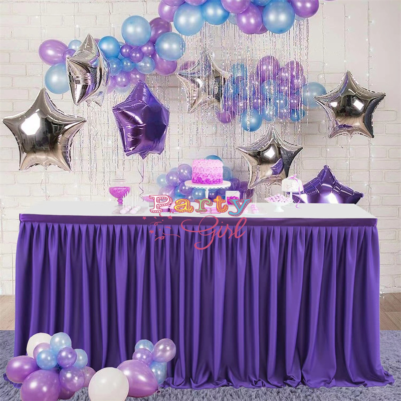 Roxo colr 3 camadas prega gelo seda saia de seda de banquete de casamento de toalhas de entrada de peças de rodapé Evento para festa de natal decoração de natal