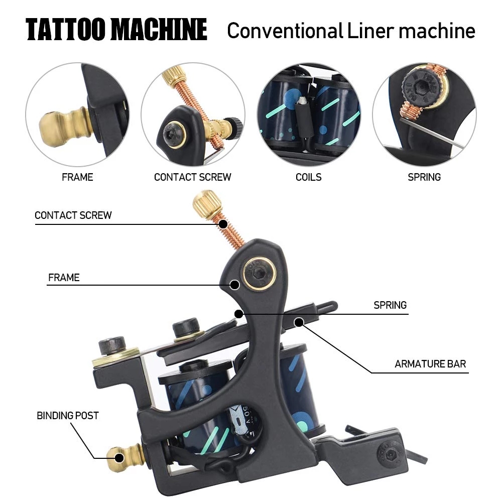 Complete Tattoo Machine Kits Coil Tattoo Machine Set with Tattoo Long Needles Permanent Make-up Machine for Tattoo Body Art