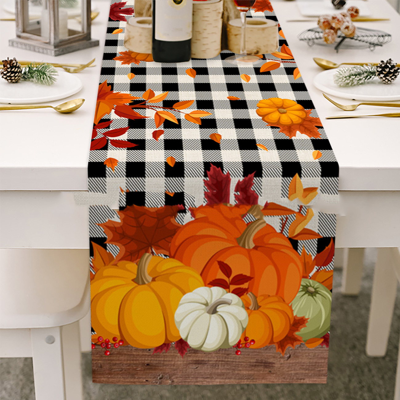 Halloween Thanksgiving Pumpkin Maple Leaf eettafel Runner Wedding Country Table Runner voor eettafel Kerstdecoratie