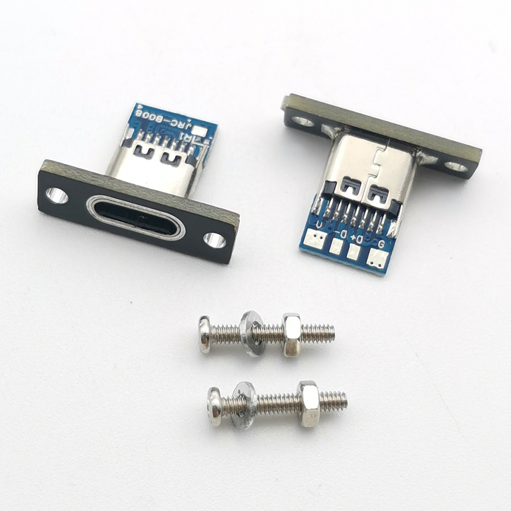 Micro USB Jack 3.1 Tipo-C 2pin 2p 4p 6p conector fêmea porta de carregamento por porta USB tipo C com placa de fixação de parafuso