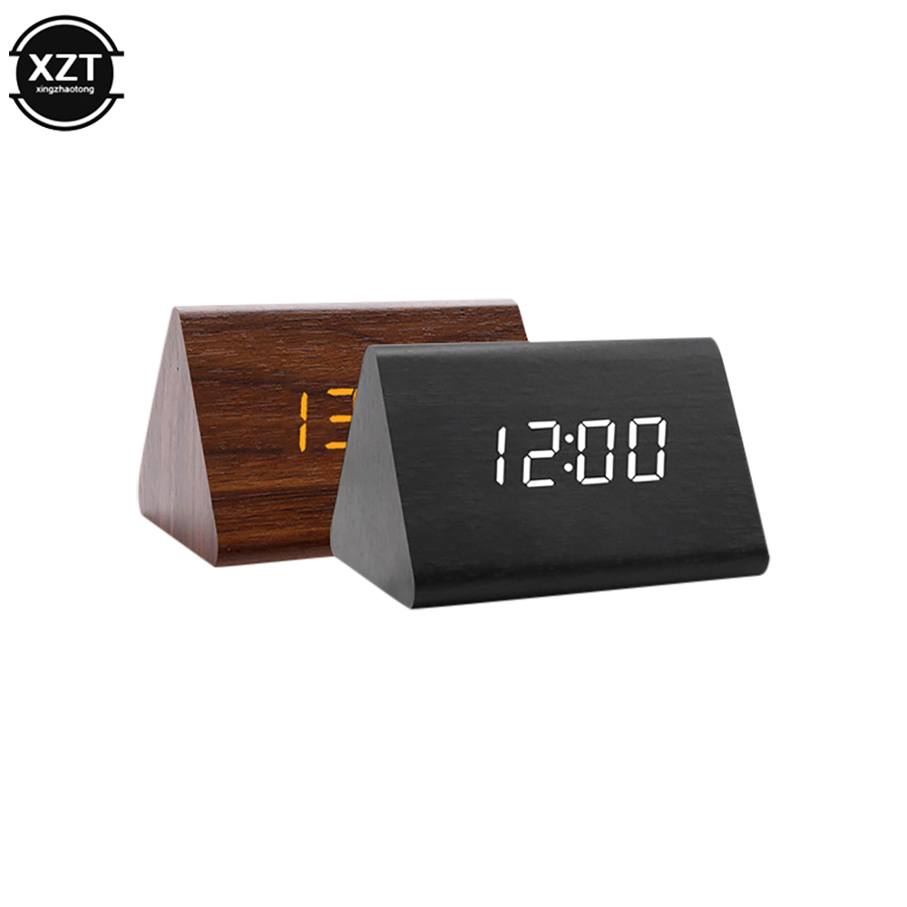 北欧のデジタル時計LED木製目覚まし時計テーブルサウンドコントロール電子時計デスクトップUSB/AAA搭載ホームテーブルの装飾