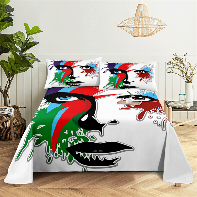 Moderne kunst 0.9/1.2/1.5/1.8/2.0m Bedding Sheet Home Digitale print polyester bed platte vel met kussensloopafdruk laken