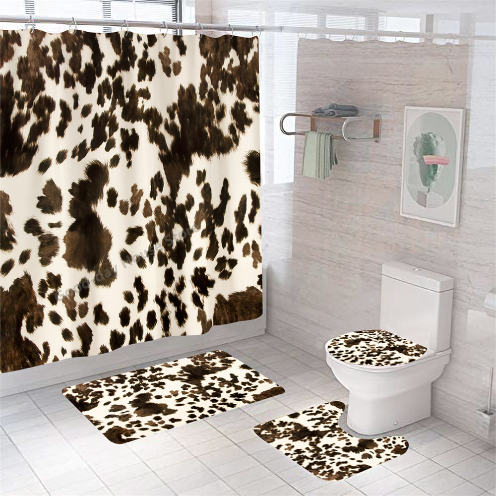 Léopard Print Bath Douche de douche rideau de toilette Tapis de couvercle de couvercle et tapis Bath Bath 3D DÉCOR DE SALLE DE SALLE CORTINAS DE DUCHA