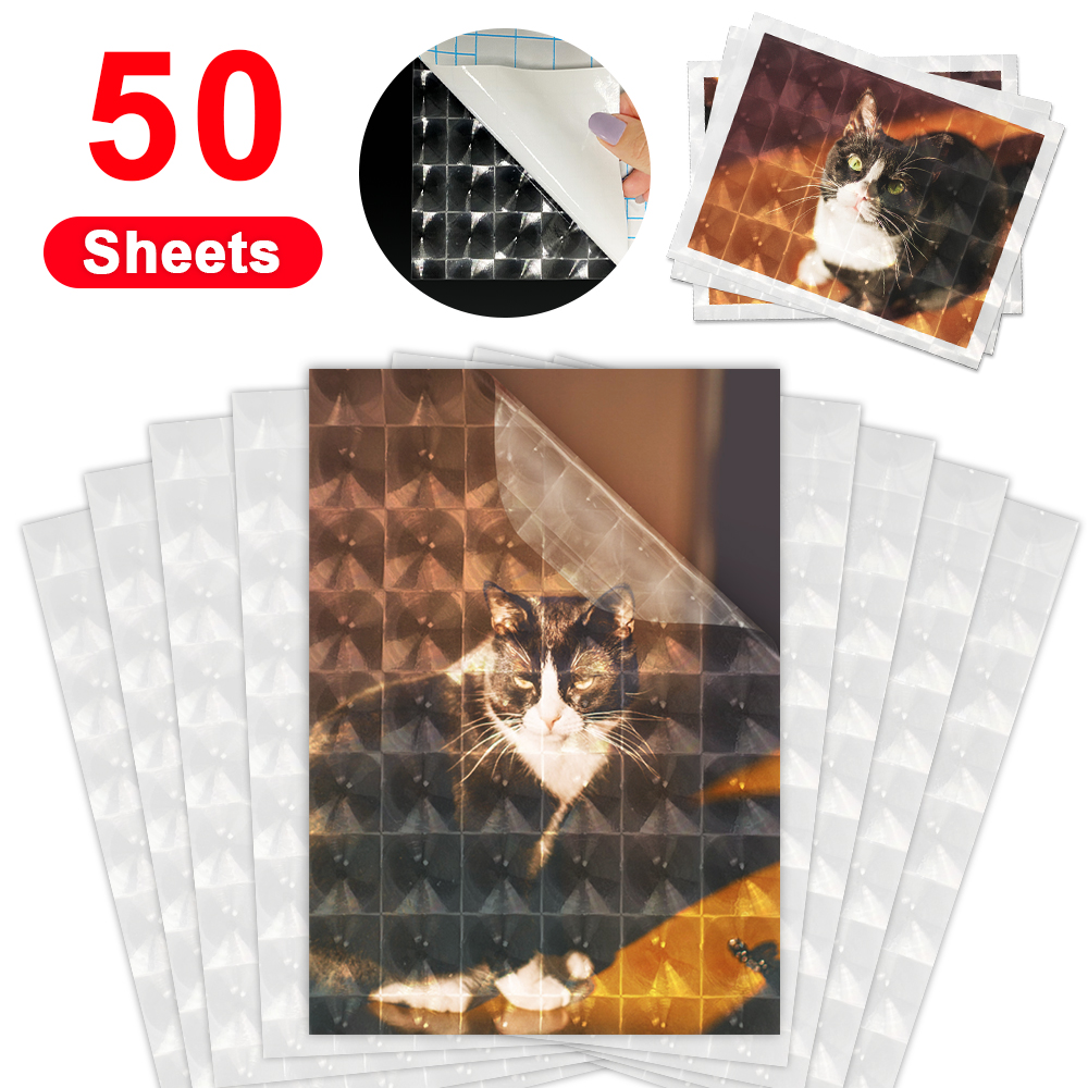 50Sheets Cold Laminating Film A4 Waterproof Self-adhesive Paper film Broken Glass Dots DIY Package Card Photo Holographic Film