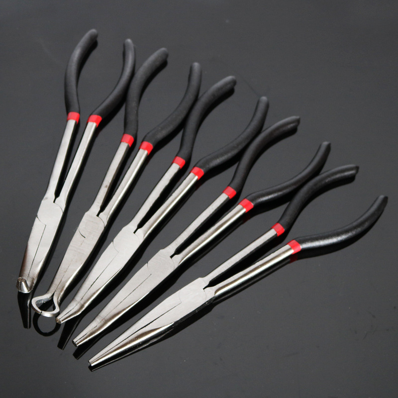 Extra Long Straight Nose Pliers 25 45 90 Degree Curved Nose Round Nose Lengthened Needle Nose Pliers Tool Five-piece Set