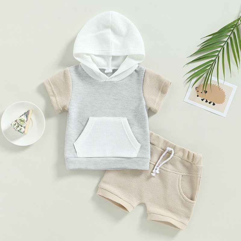 MABABY 0-3Y baby peuter pasgeboren babyjongen kleren sets casual zomer outfits wafel gebreide hoodie + shorts set