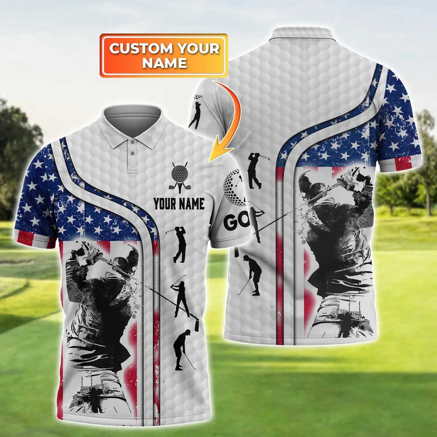 Plástica Cosmos Nombre personalizado Golf 3D Camisas de polo de manga corta de verano impresas