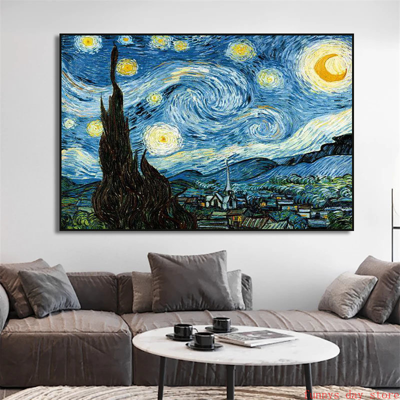 Famoso artista van Gogh Monet Canvas Pintura Pintura de céu estrelado Iris Flor The Great Wave Poster Impressão Imagem Decoração de parede Mural