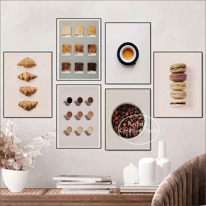 朝食パンのコーヒートーストガイドポスターノルディックキャンバス絵画の絵画室キッチンウォールアートホームデコレーションギフトのためのプリント写真