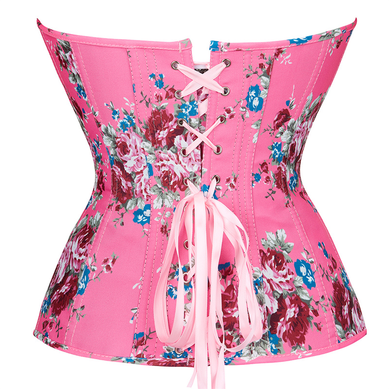 Gorset Najlepszy bustier Overbust Corselet Burlesque Kwiat Kwiat Up Sexy Biełdowy kostium Renissance Women Stofies Pink