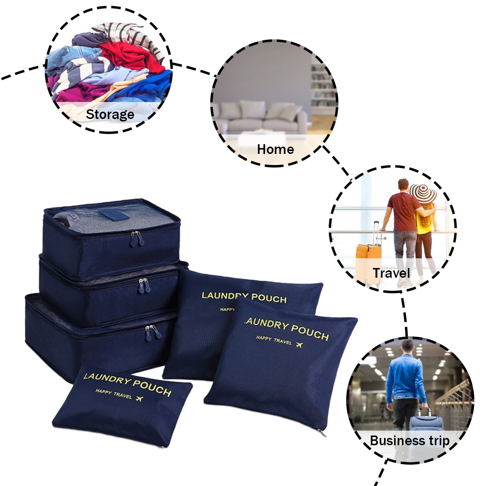 Sacos de armazenamento de deslocamento de 6pcs/conjunto Sacos de embalagem cosméticos espessos economia de espaço dobrável à prova d'água para lençóis Meias de sapatos de roupas íntimas