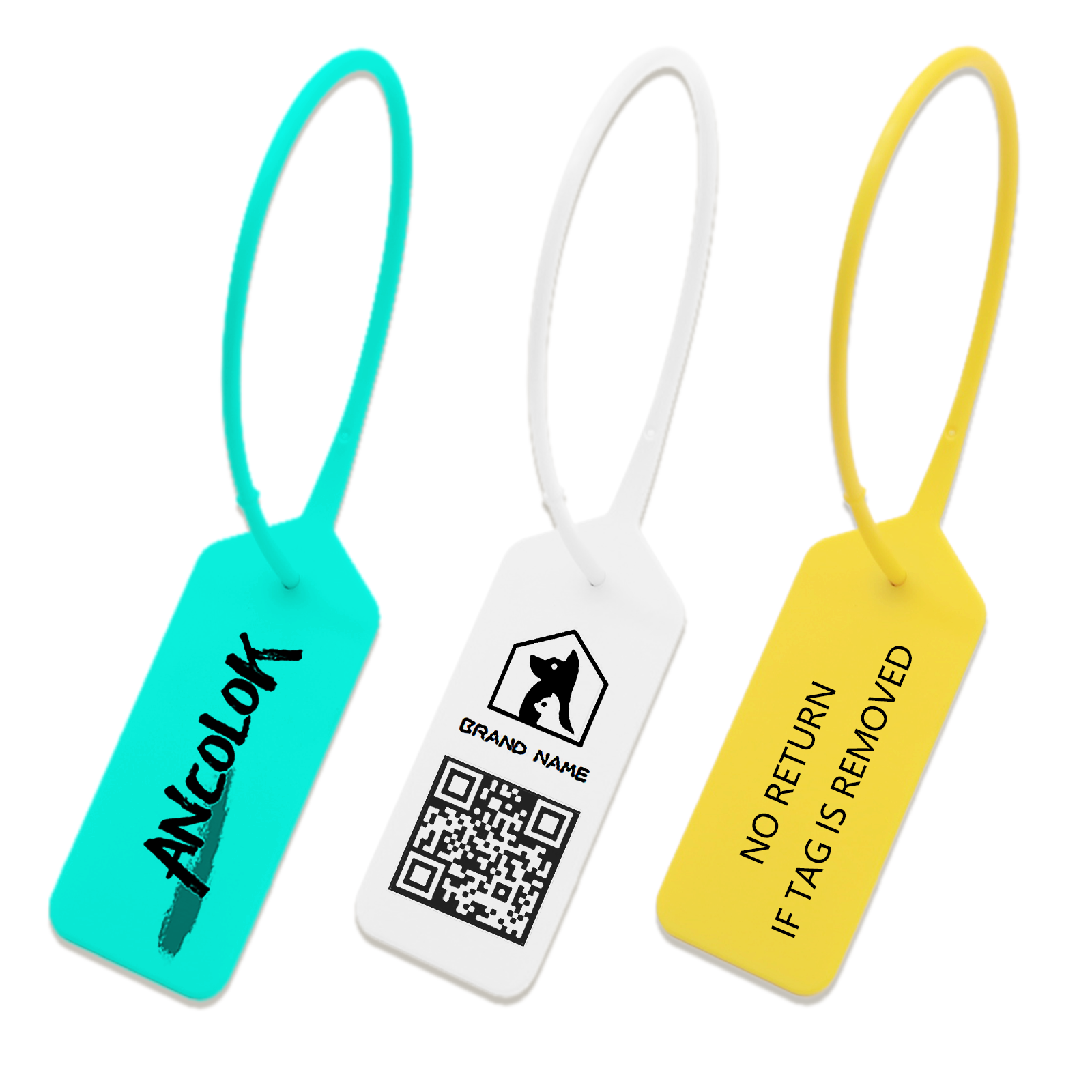 Ancolok Custom Tags Print Brand Logo Personalized Clothing Hang Tags Safety of Clothes Shoes Bags Plastic Garment Labels