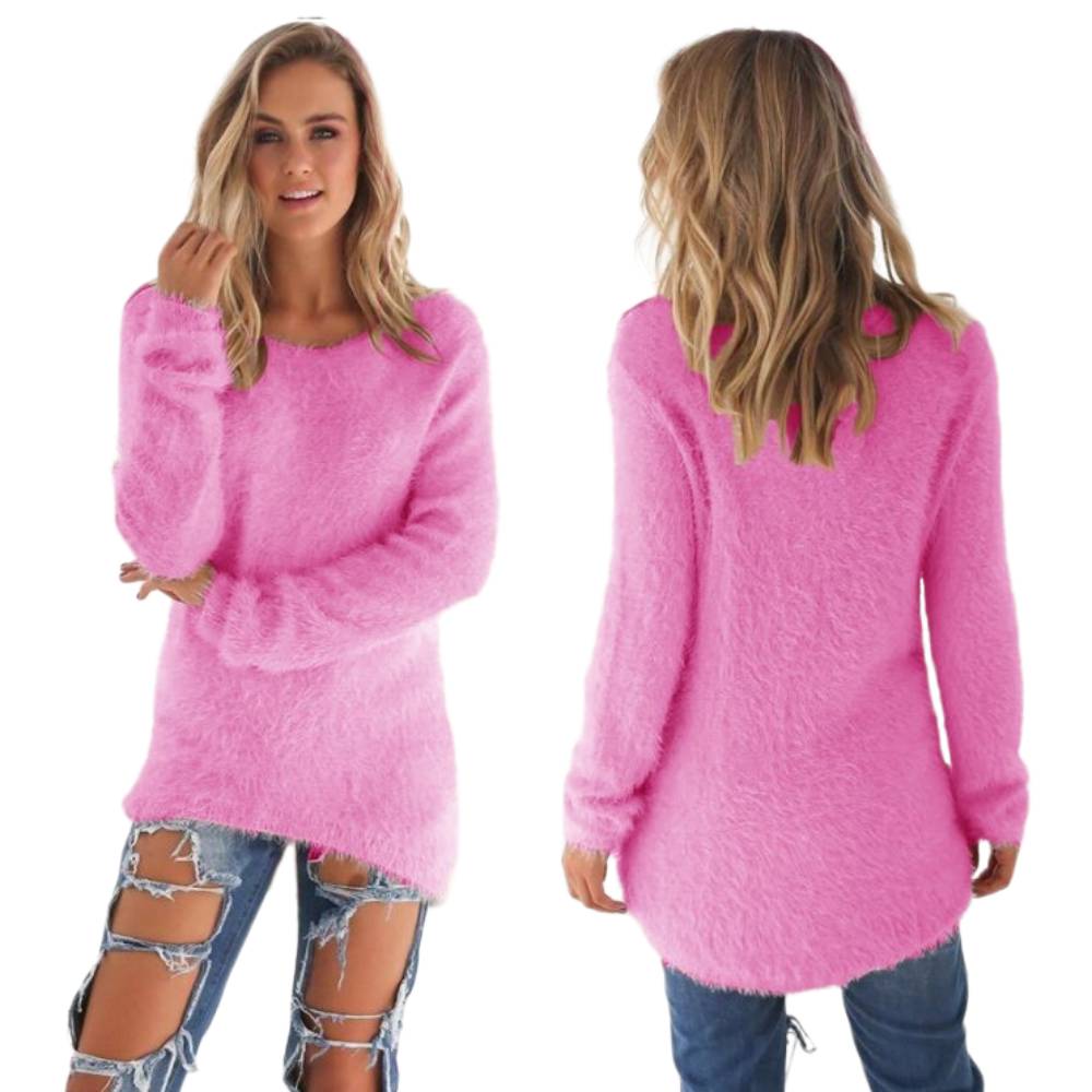 Casual Long Sleeve Tops Plush Woolen Soft Pullover Female Bottoming Clothing Women Winter Crew Neck Knit Woollen Sweater S-5XL