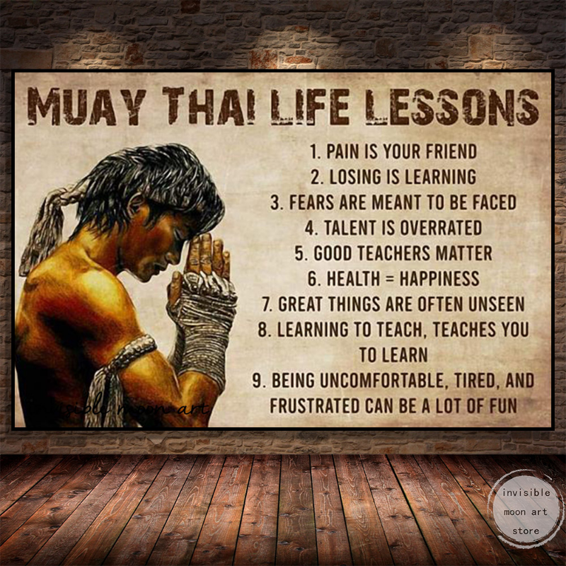 Style vintage Muay Thai Life Leçons Citations Affiche d'art martial toile peinture murale Impression d'art imprimé pour le salon décoration intérieure