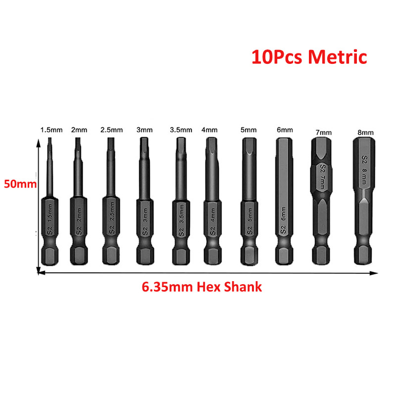 Hex Head Allen Wrench Drill Bit Set SAE Metric Schnellfreisetzung Magnetisches Hex -Bit Set 50 mm Länge Hex Key Socket Treiber Bit
