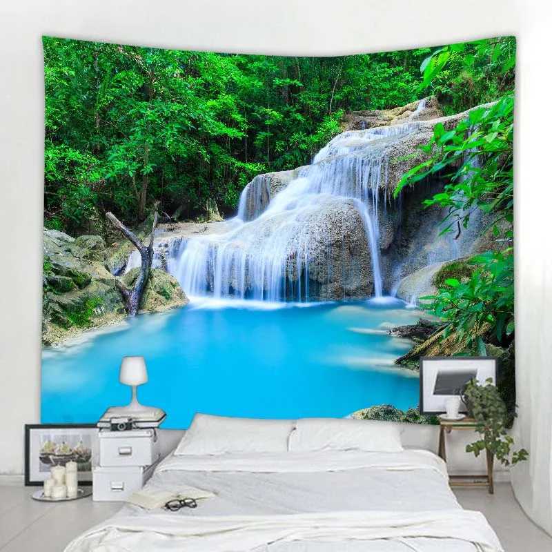 forest Tapestries Landscape printing big tapestry waterfall wall hanging beach picnic carpet sleeping mat room decoration wall decoration R0411