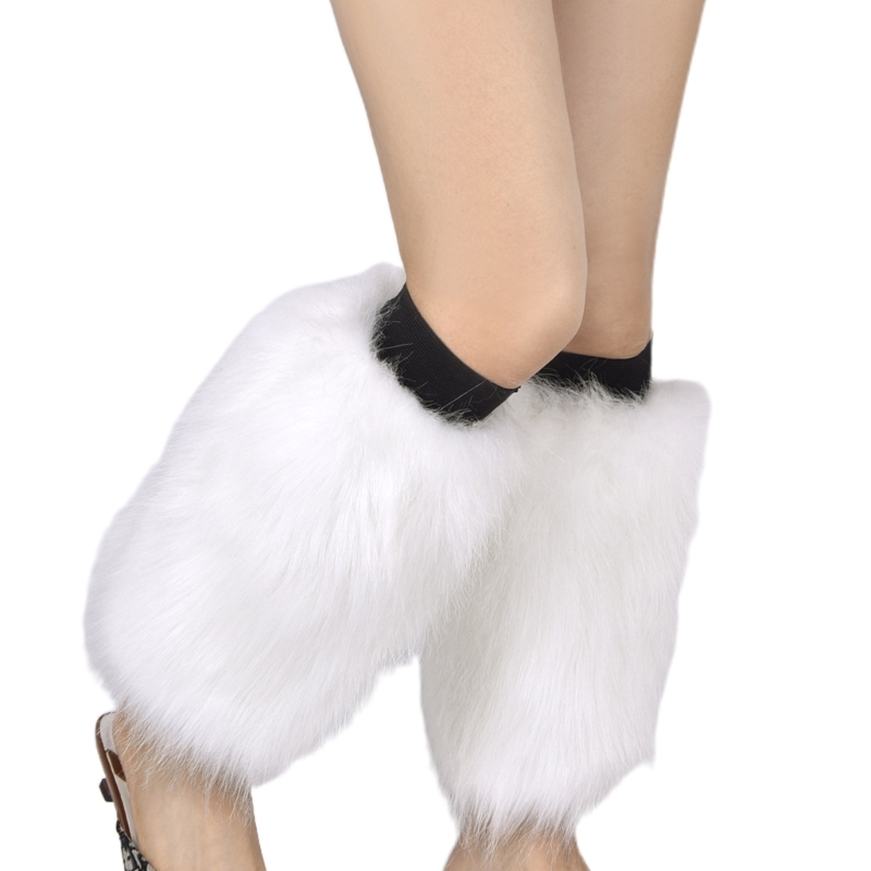 MXMA Women Winter Solid Color Furry Leg Warmers Harajuku Winter Leggings Boots Cuffs