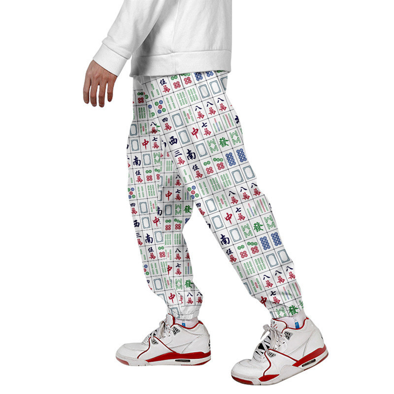 Cina Mahjong 3D Digital Printing Pantaloni della tuta da uomo Multi tascabile Pantaloni da carico Harajuku pantaloni da streetwear sovradimensionati