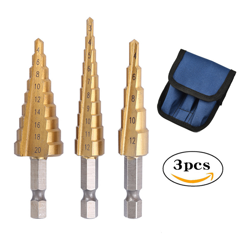 3/HSS Cobalt Multiple Hole 50 Sizes Step Drill Bit Set Tools Titanium Coated Metal Hex Core Drill Bits Woodworking Tools