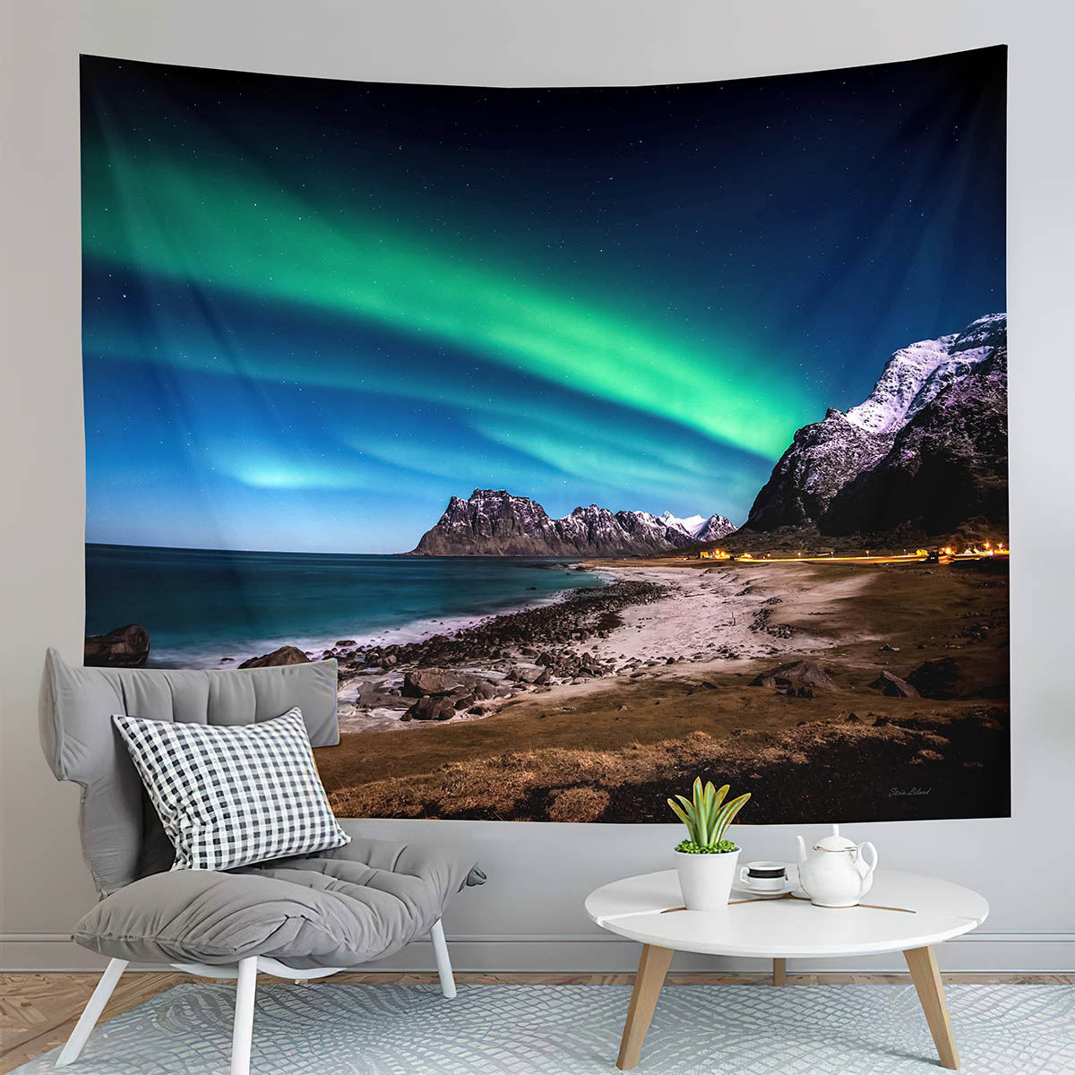 Northern Lights Tapestry Mountains Sea Tapestry Natural Landscape Tapestry Art Home Living Room Bedroom Dorm Decor Tapefries