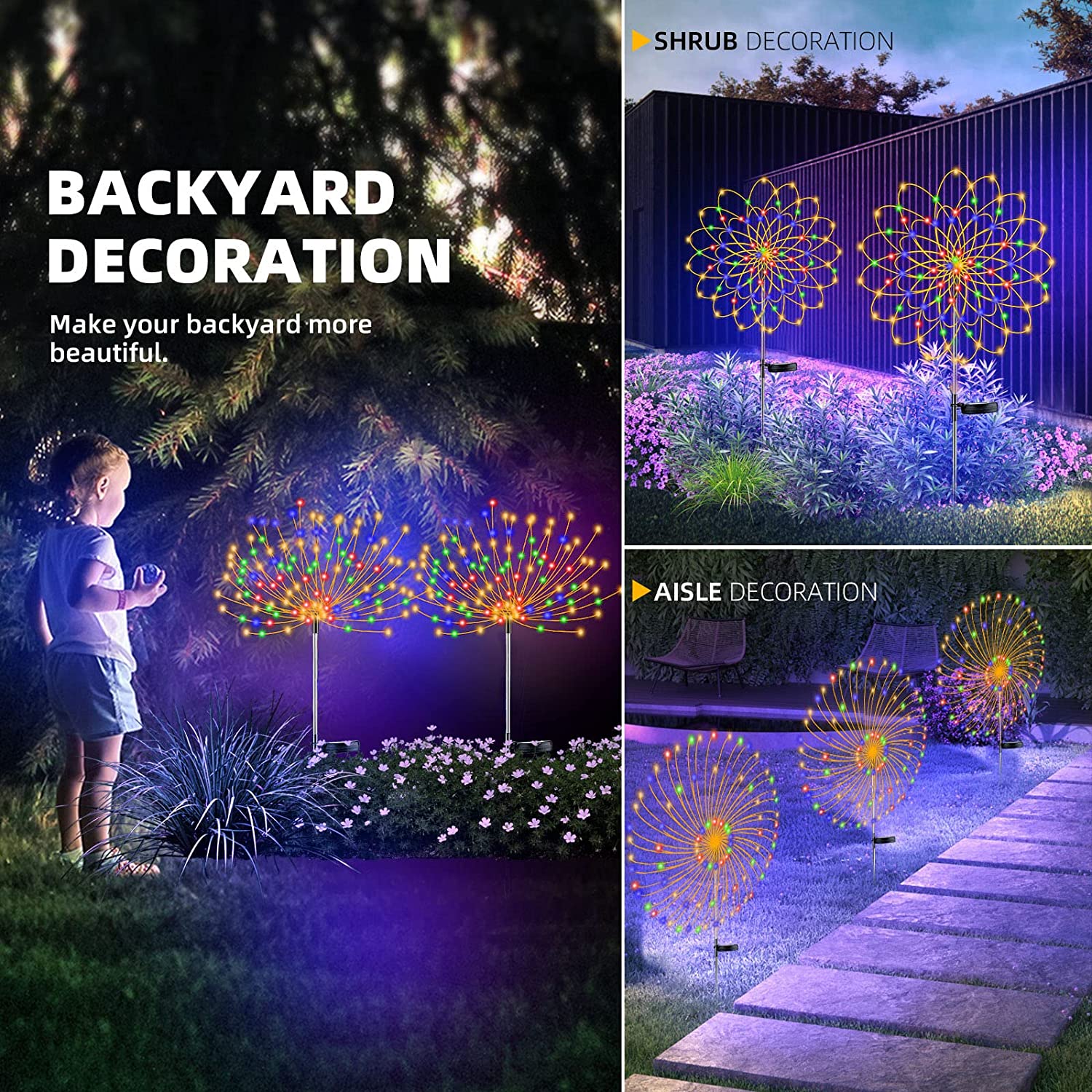 Solar Firework Lights Decorative Solar Lamps Waterproof DIY Shape Landscape Outdoor Decor for Pathway Backyard Lawn