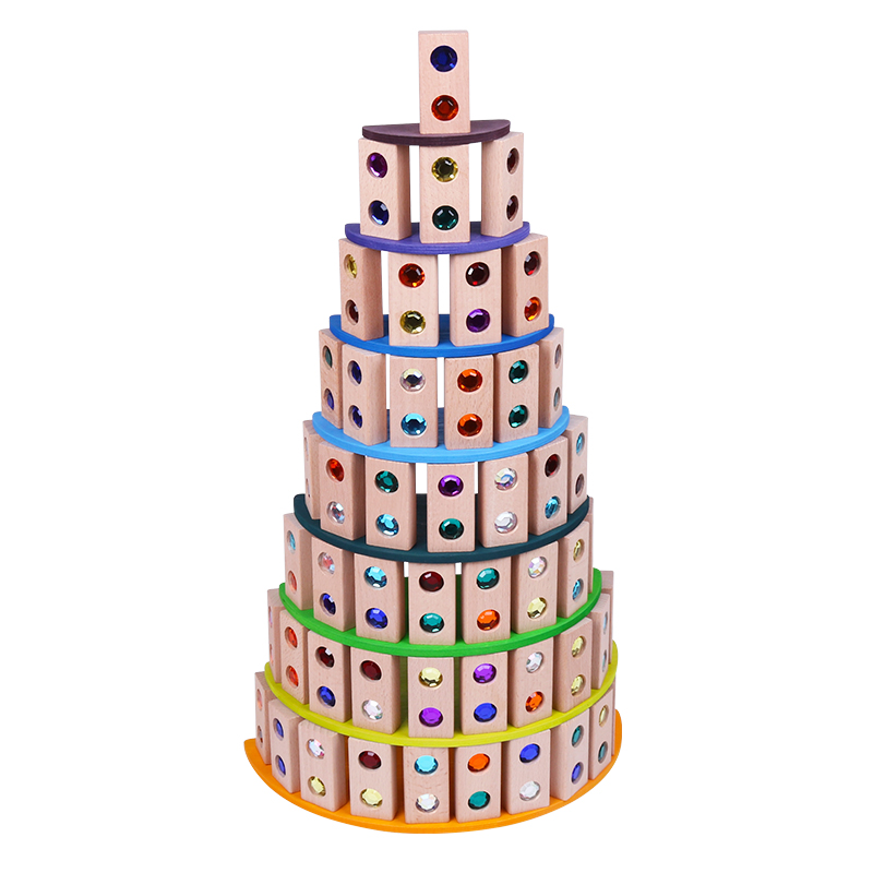 2023 New Stylewooden игрушечные драгоценные камни блокируют радужные складывание блоки игрушки натуральные деревянные блоки детские блоки образовательные houten speelgoed
