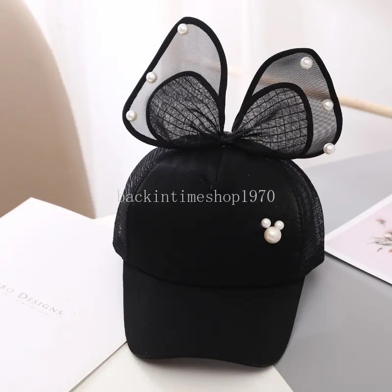 Big Bowknot Baseball Cap för barn Summer Mesh Thin Girls Sun Hatt