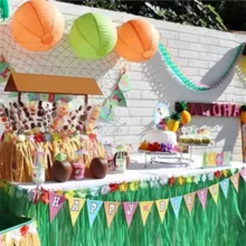 Nouvelle fête d'herbe de paille de paille jupe de table de paille à thème d'été hawaïen