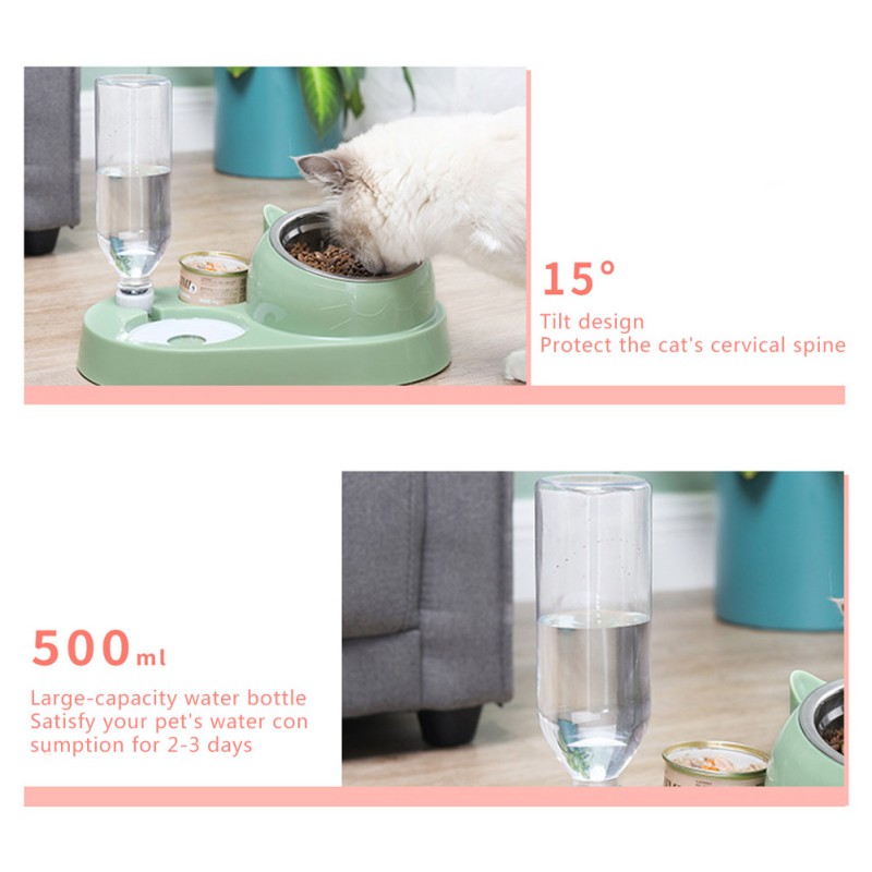 Pet Cat Bowl Otomatik Besleyici Su Dağıtıcı Köpek Kediler için Yükseltilmiş Stant Yemek Kaseleri Köpekler Köpekler Pet Kaseleri