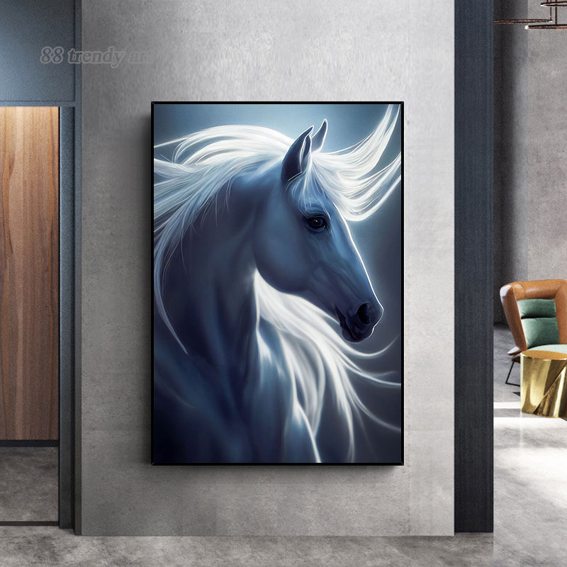 Mooie paarden abstracte kunst canvas schilderen zwart, witte paarden poster en prints dierenwall art foto's voor woonkamer decor