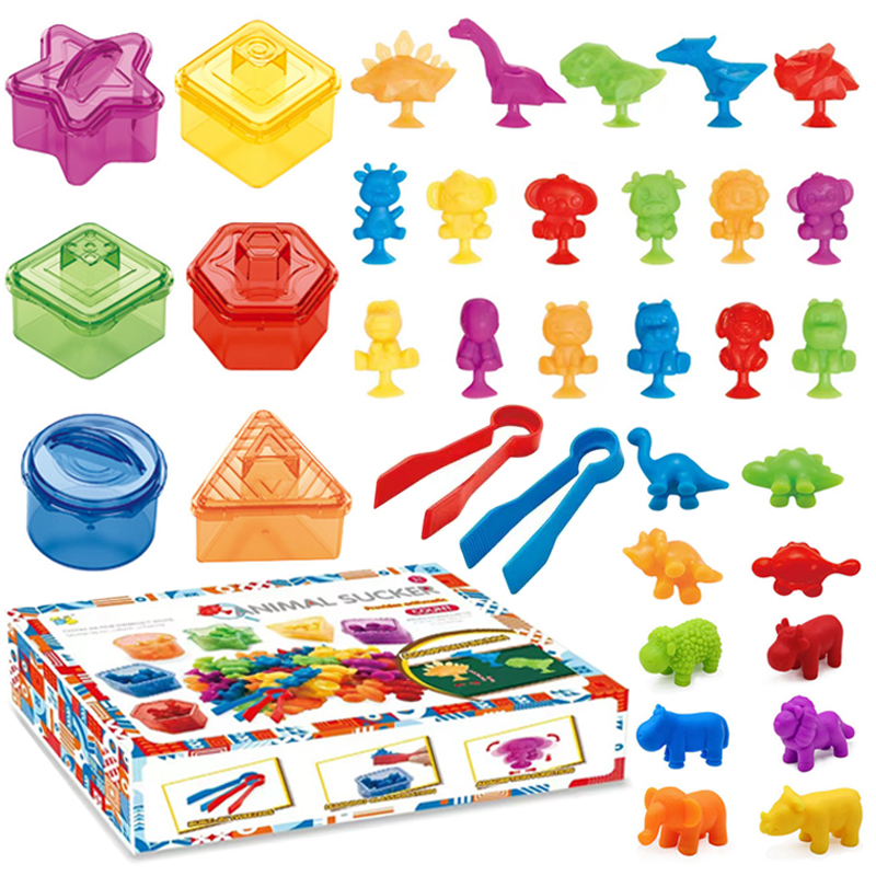 Присоска животных Монтессори Подсчет математические игрушки формируют цвет цвета игры в детские сады обучение СПИД