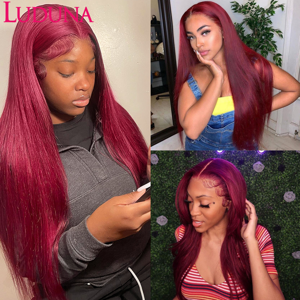 Luduna 99j Burgund Human Hair Bundles Brazilian Straight Bundles Human Hair Extensions Double Weft 1/3/Bundle Deals Weave