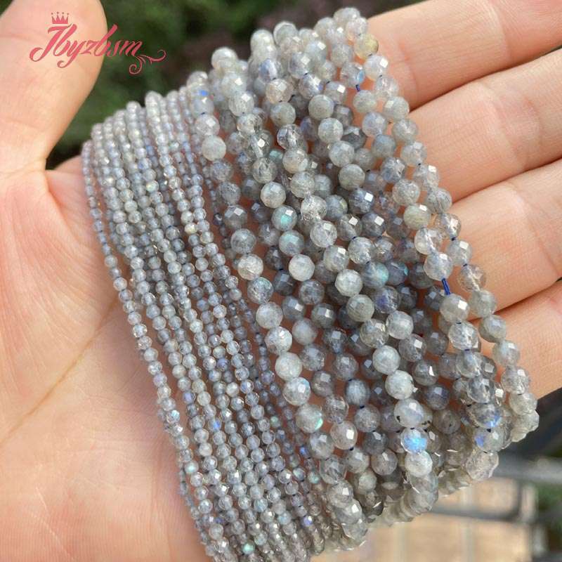 2/3/4 mm à facettes rondes gris Labradorite Stone Seed Spacer Perles pour accessoires de bricolage Bracelet Collier Bijoux de Bracelet Maison de 15 