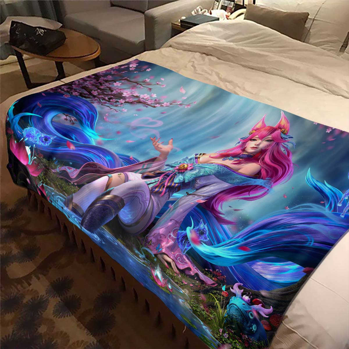 The Nine-Tailed Fox Ahri Blanket League of Legends Blanket Sexy Anime Girl Lightweight Comfortable Soft Breathable Warm Blanket