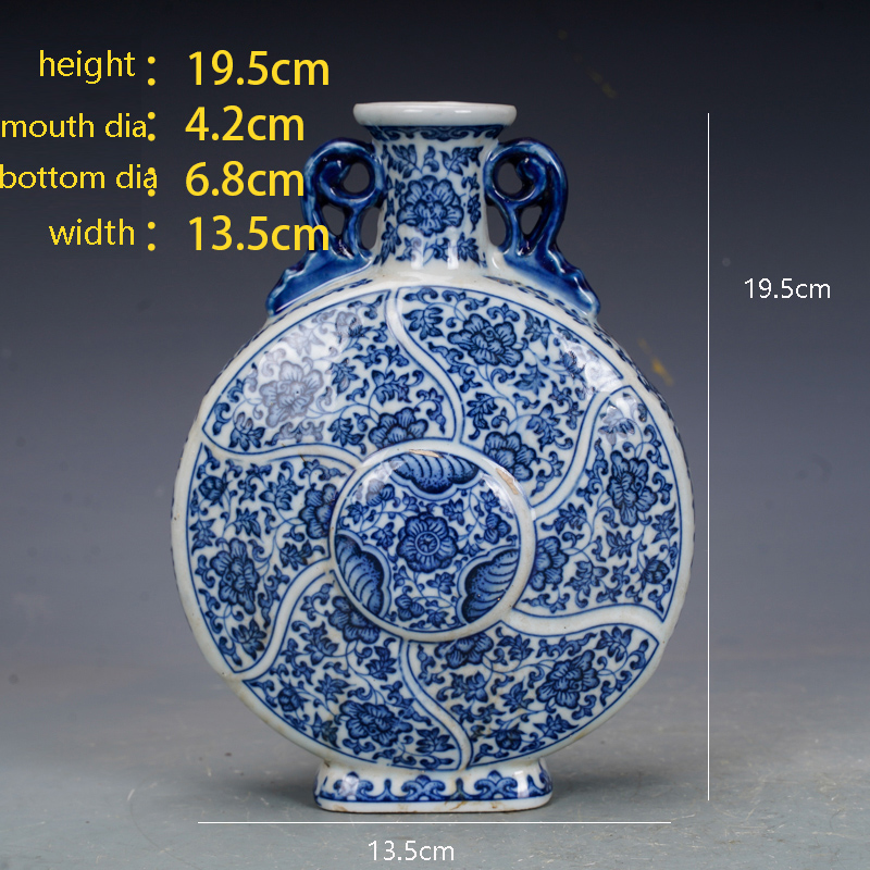 Qing -dynastin Qianlong porslinblå och vit blomma platt vas antik porslin antik Jingdezhen keramiska ornament