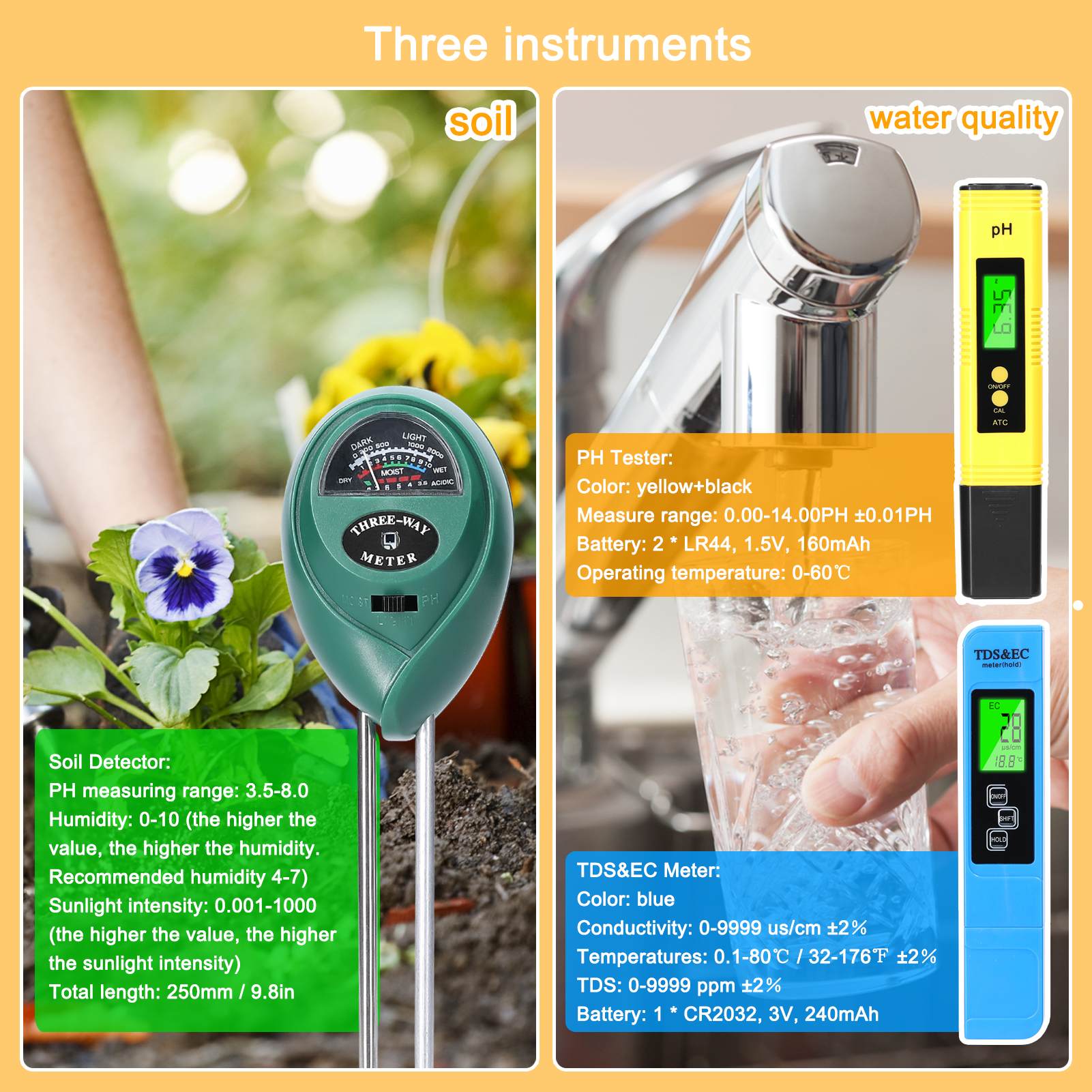 Professionele pH -tester TDS/EC -testpen Multifunctionele water -pH -testgereedschap Set Handheld Water Detect Device Kit Soil Tester