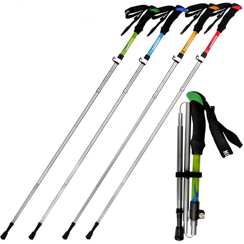 Ultraleichte Klappstabpol 3 Abschnitte Verstellbarer Außenklettern Wanderstift tragbarer Aluminium Walking Telescopic Stick