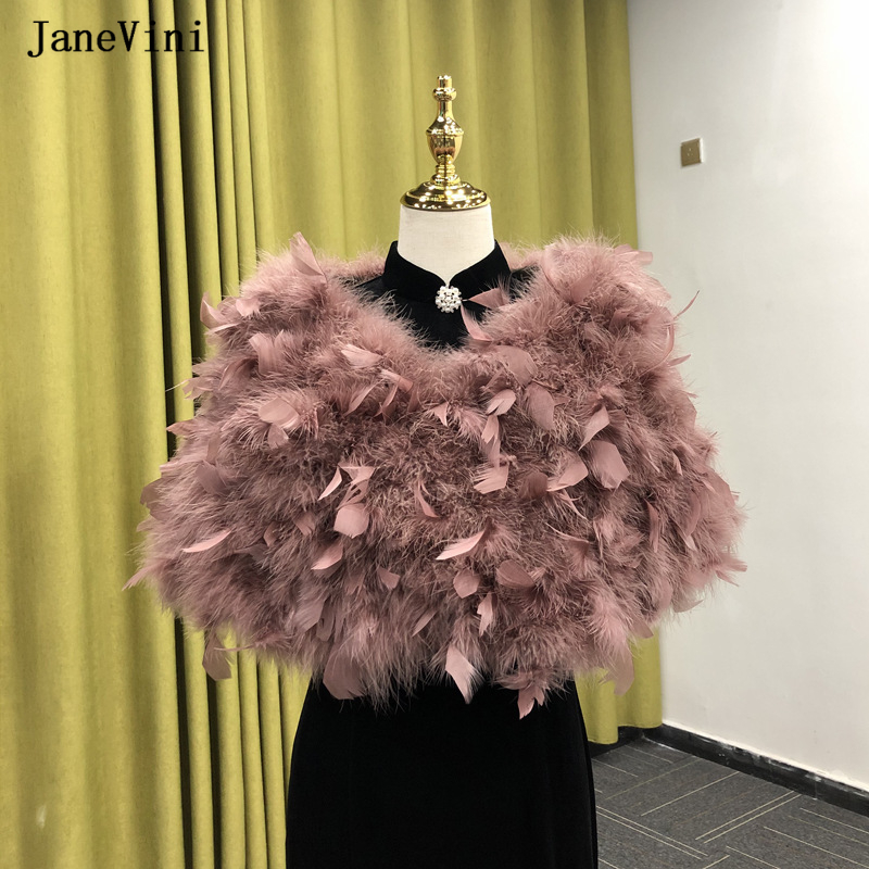 Janevini Luxury Oraux Feur Shawls Элегантные чернокожие страуси -пера на мысе Болеро Свадебные пальто свадебные оберточные куртки на вечер