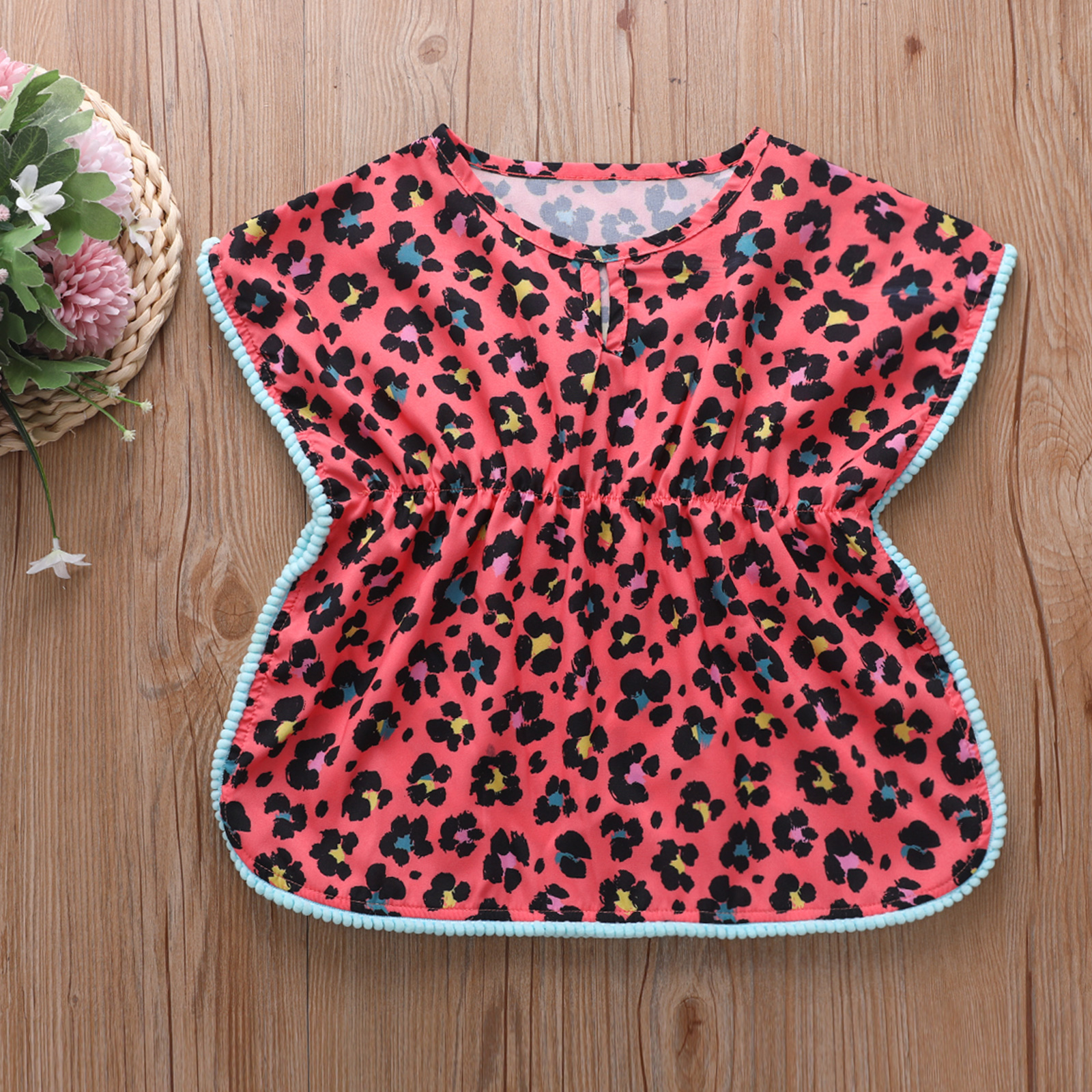 Bebek çocuklar kız bebek gündelik gevşek stil elbise, yuvarlak yakalı kısa batwing kolları plaj bluz gömlek 0-5t