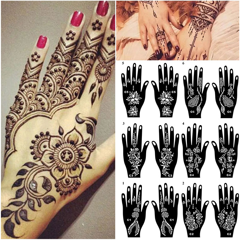 Professionelle Henna Tattoos Schablone Temporärer Handkunstkunstaufkleber Vorlage Hand Tattoo Aufkleber Indien Blumen Tattoo Schablone