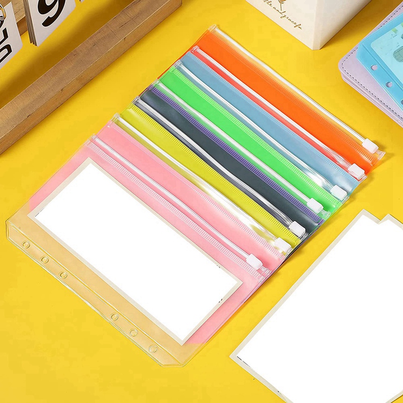 Binder Pockets A6 Size 6 Holes Binder Zipper Folders Waterproof PVC Loose Leaf Bags For 6-Ring Binder Notebook