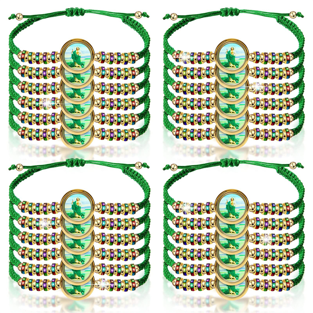 24 Peças Braceletas mexicanas Saint Jude Bracelet Católica Católica Verde Mada Mada San Judas Tadeo Rosário Gree