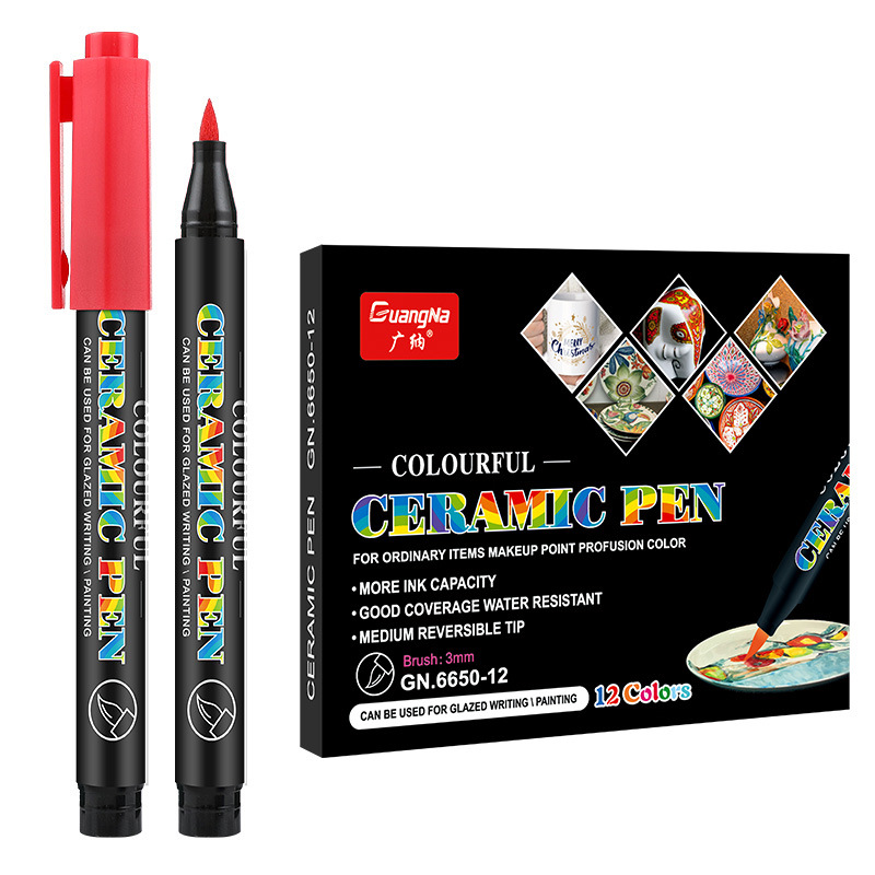 12/High Temperature Oven Baked Ceramic Marker Pen Set, Extra-soft Brush Tip Acrylic Paint Pens for Rock,Stone,Wood