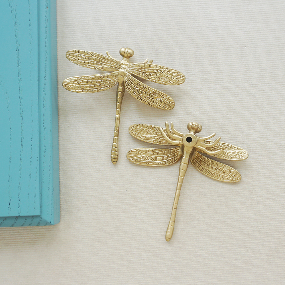 Brass Dragonfly Cabinet Door Knobs Gold Animal Drawer Pulls Home Decor Dresser Knobs Unique Nightstand Pulls Kitchen Hardware