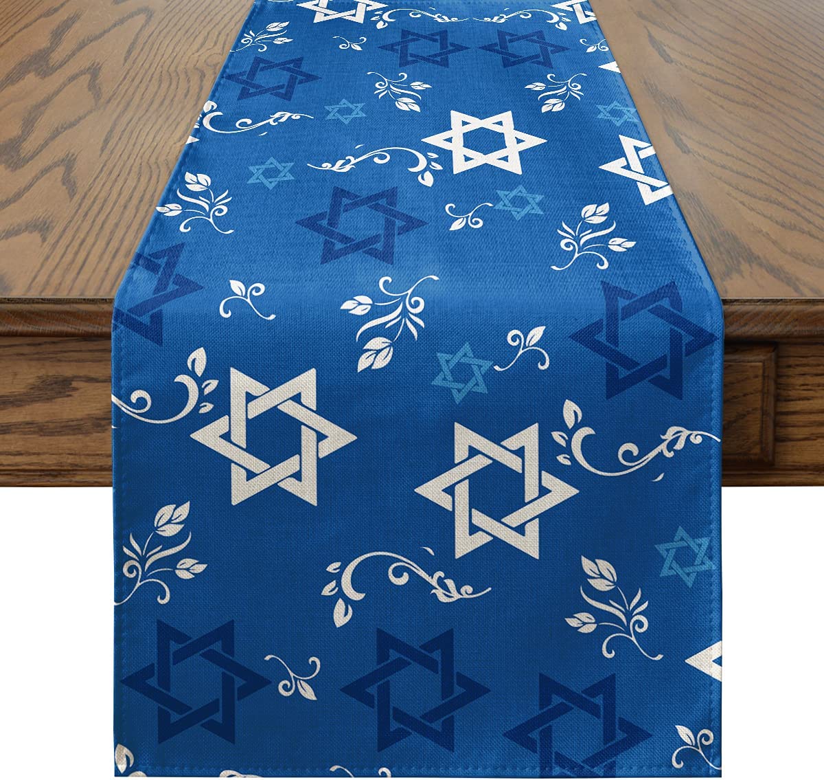 Blue Hexagram Passover Linen Table Runner Jewish Menorah Hanukkah Holiday Kitchen Dining Bord Runner för hemfestdekor