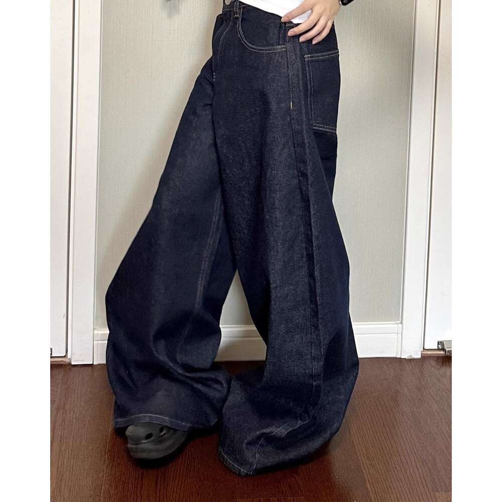 New American Black High Street Vibe Wide-leg Jeans Autumn Winter for Men and Women Washed Loose Straight Pants